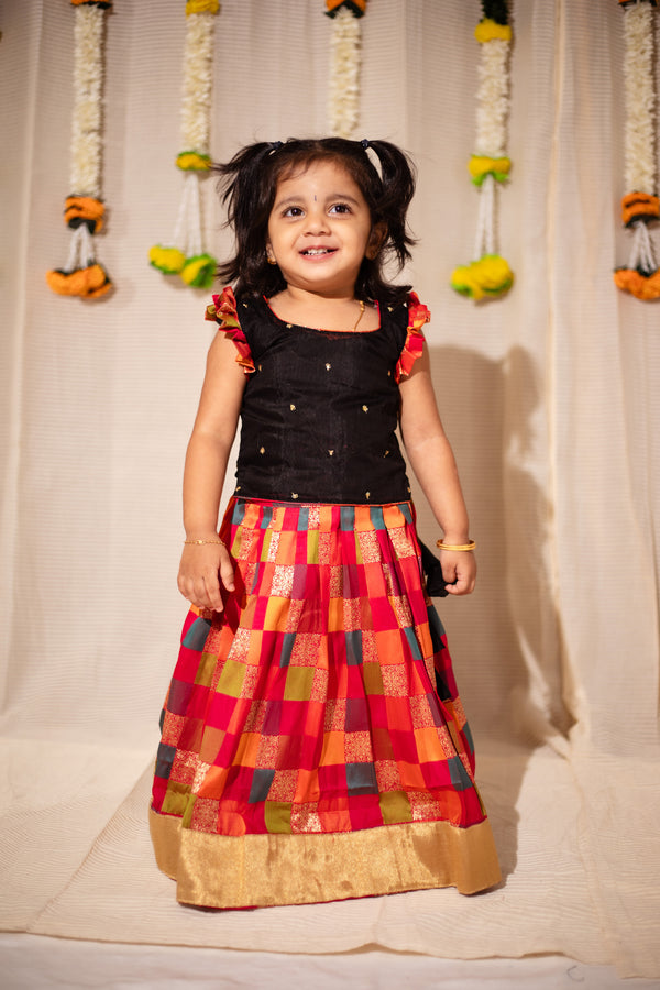 Vamsi Black Top with Multicolor Skirt Mini