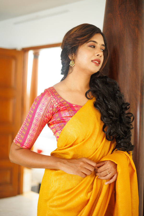 Dharshini Orange Multicolor Floral Brocade Blouse