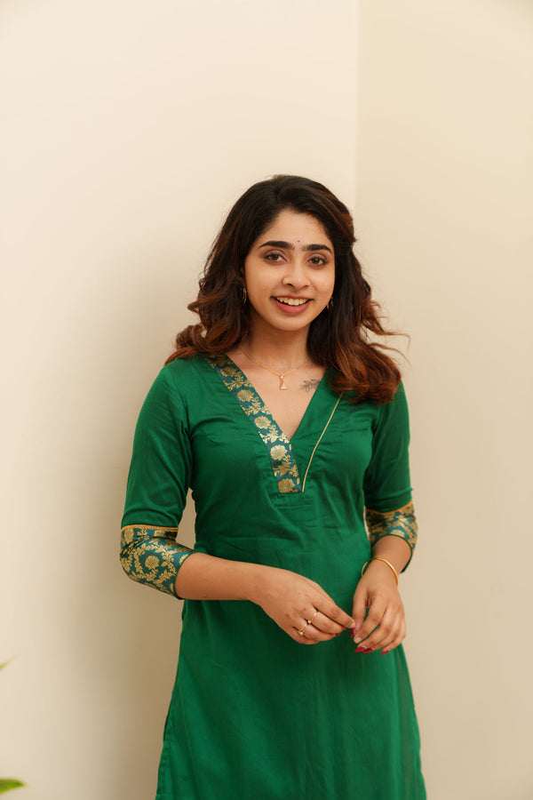 Bency Green & Blue Brocade Kurti Set