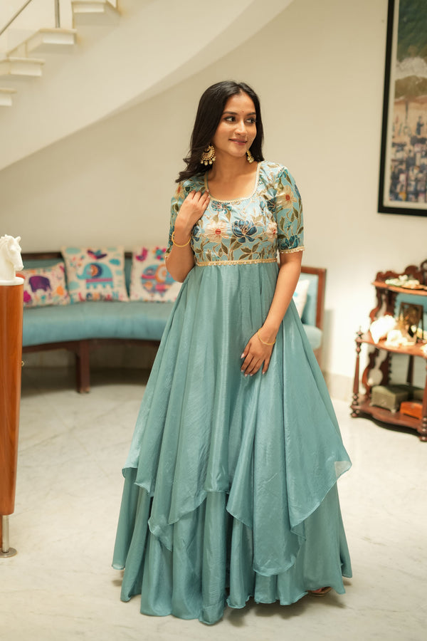 Chandrika Celeste Blue Layered Anarkali