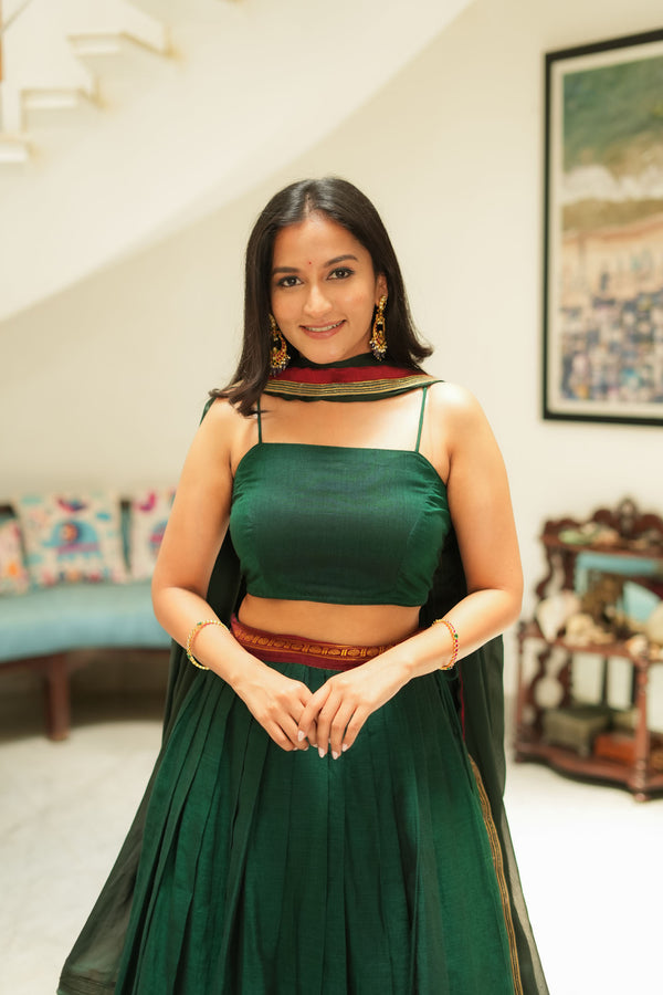 Sreeja Green Handwoven Lehenga Set