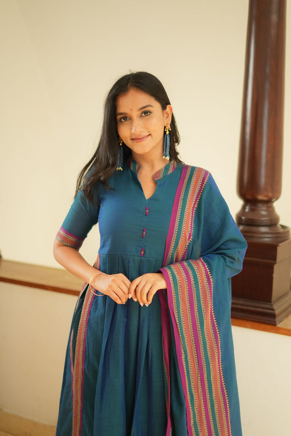 Yashika Teal Handloom Cotton Kurta Set