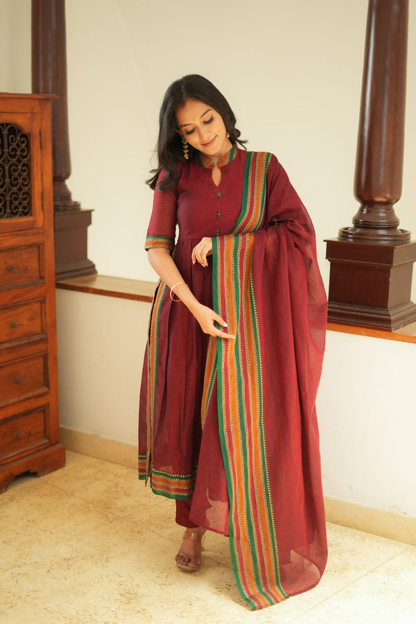 Yashika Maroon Handloom Cotton Kurta Set