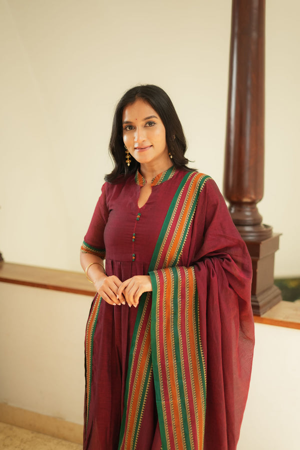Yashika Maroon Handloom Cotton Kurta Set