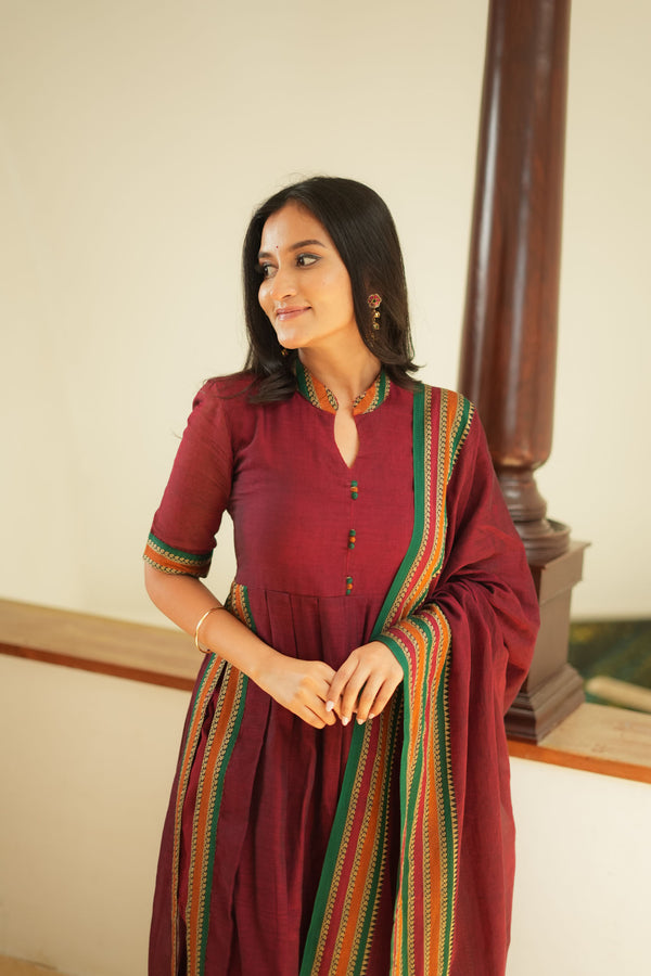 Yashika Maroon Handloom Cotton Kurta Set