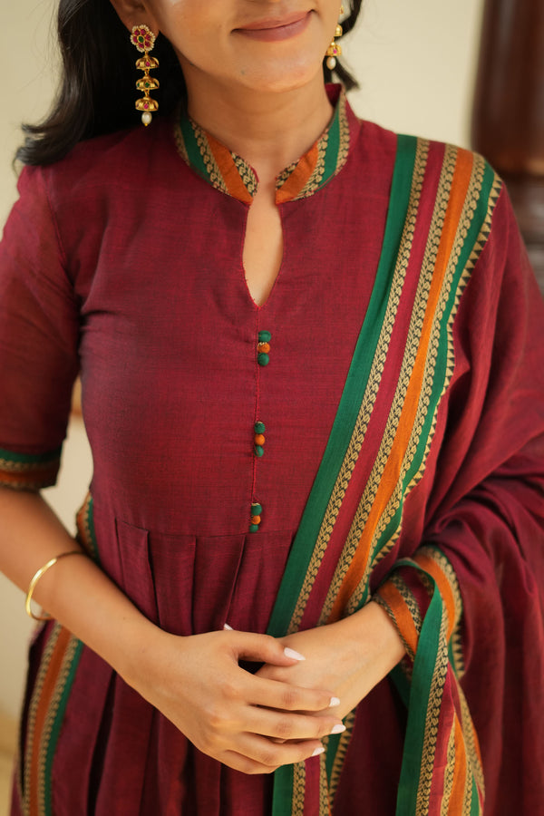 Yashika Maroon Handloom Cotton Kurta Set