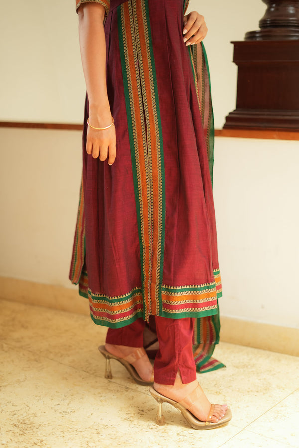 Yashika Maroon Handloom Cotton Kurta Set