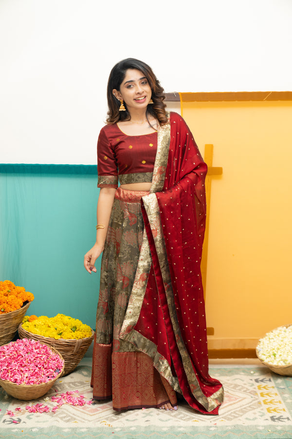 Ishwarya Maroon Crop top & Skirt