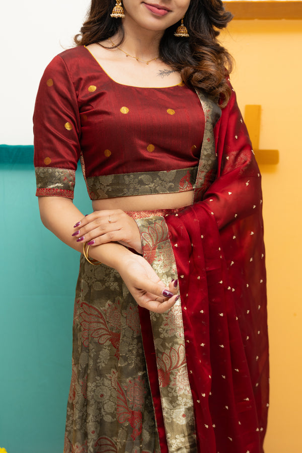 Ishwarya Maroon Crop top & Skirt