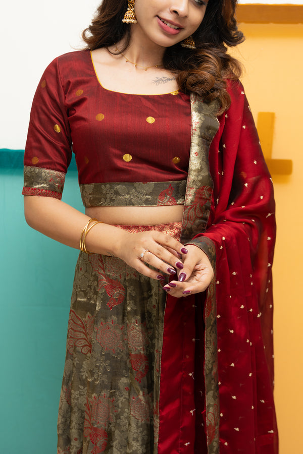Ishwarya Maroon Crop top & Skirt