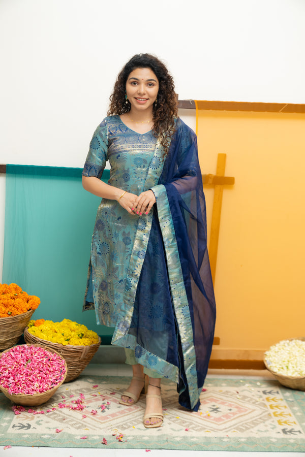 Varuni Navy & Teal Blue Kurti Set