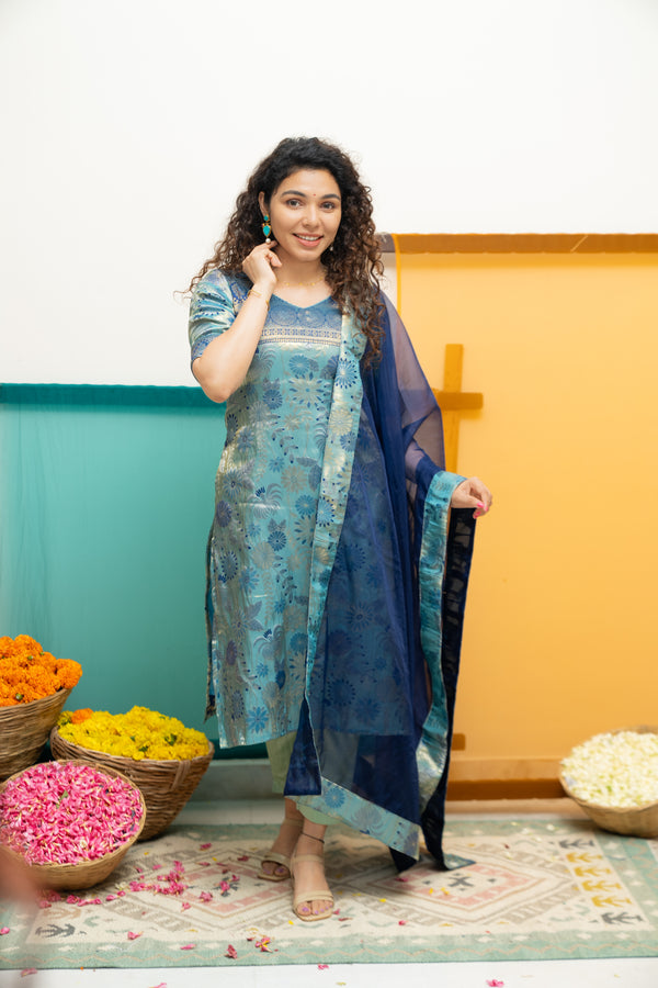 Varuni Navy & Teal Blue Kurti Set