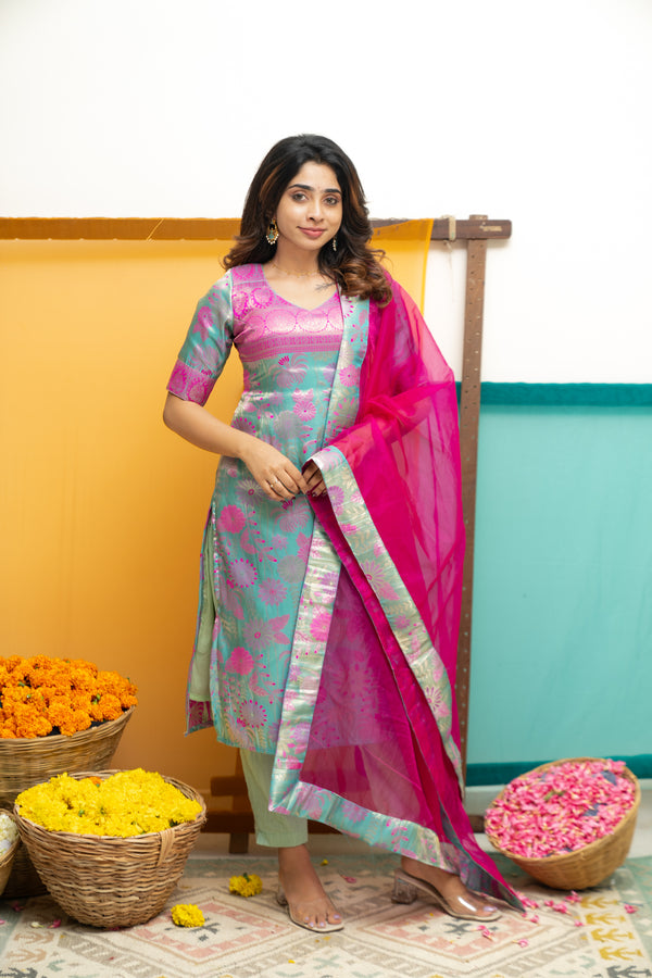 Varuni Pink & Blue Kurti Set
