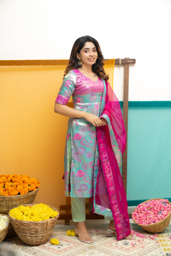 Varuni Pink & Blue Kurti Set