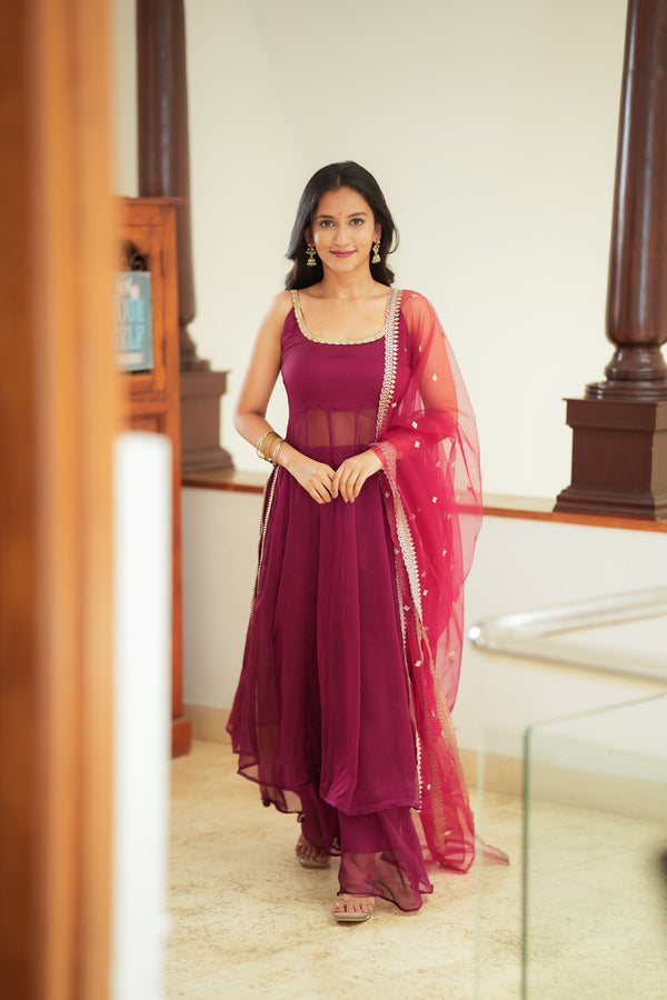 Vihana Magenta Flared Kurta Set
