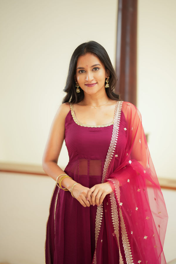 Vihana Magenta Flared Kurta Set