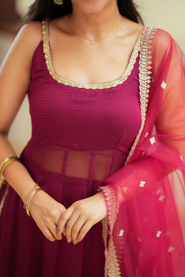 Vihana Magenta Flared Kurta Set