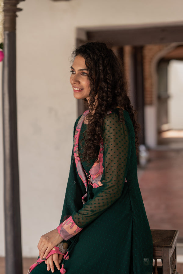 Ishani Green with Peach flair Dress (Set of 2)