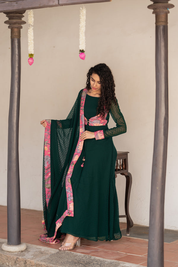 Ishani Green with Peach flair Dress (Set of 2)