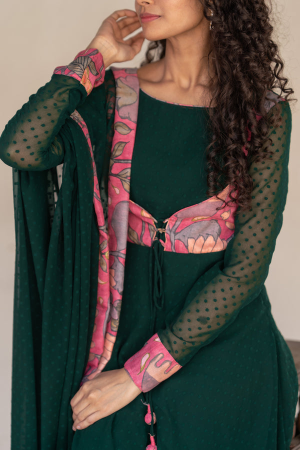 Ishani Green with Peach flair Dress (Set of 2)