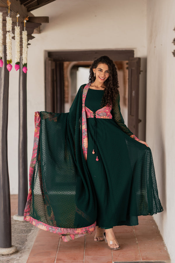 Ishani Green with Peach flair Dress (Set of 2)