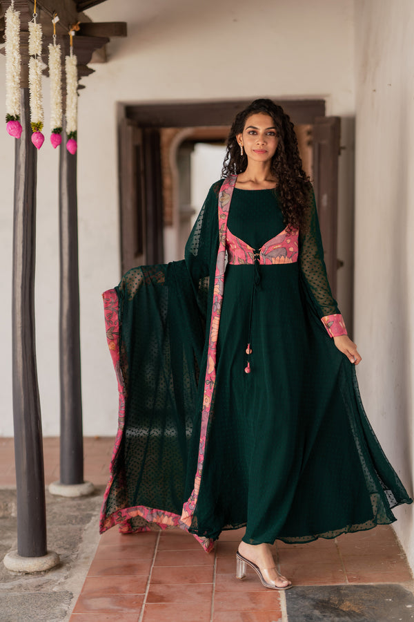 Ishani Green with Peach flair Dress (Set of 2)