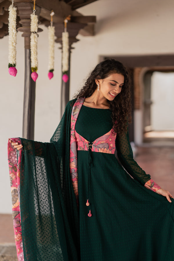 Ishani Green with Peach flair Dress (Set of 2)