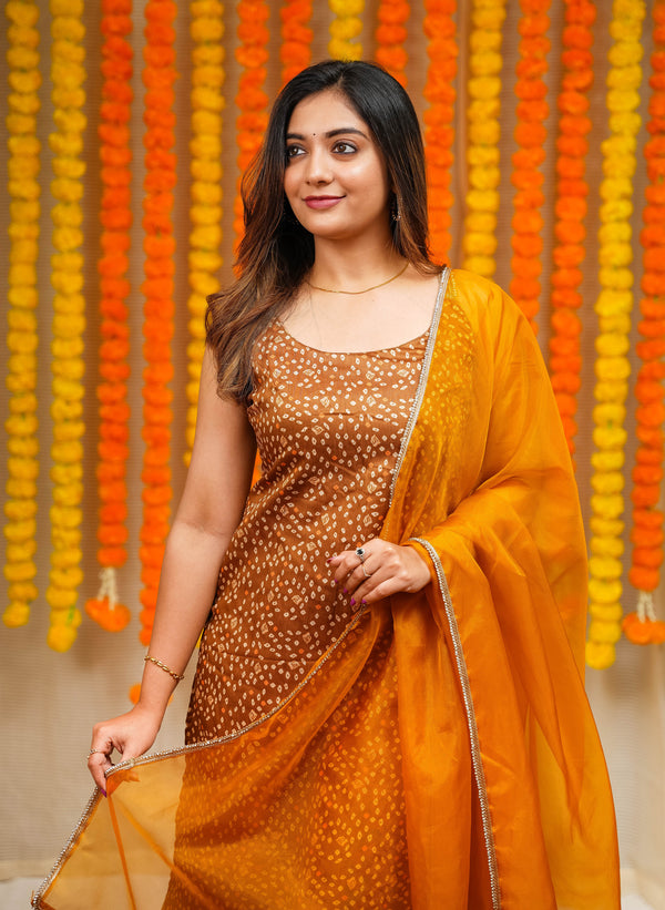 Sarika Mustard yellow Bandhini Kurti