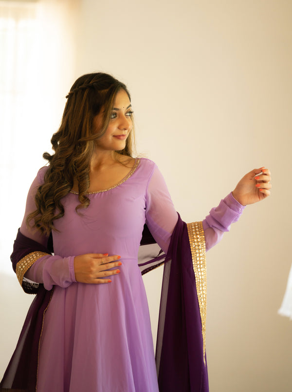 Isha Purple Georgette Dress