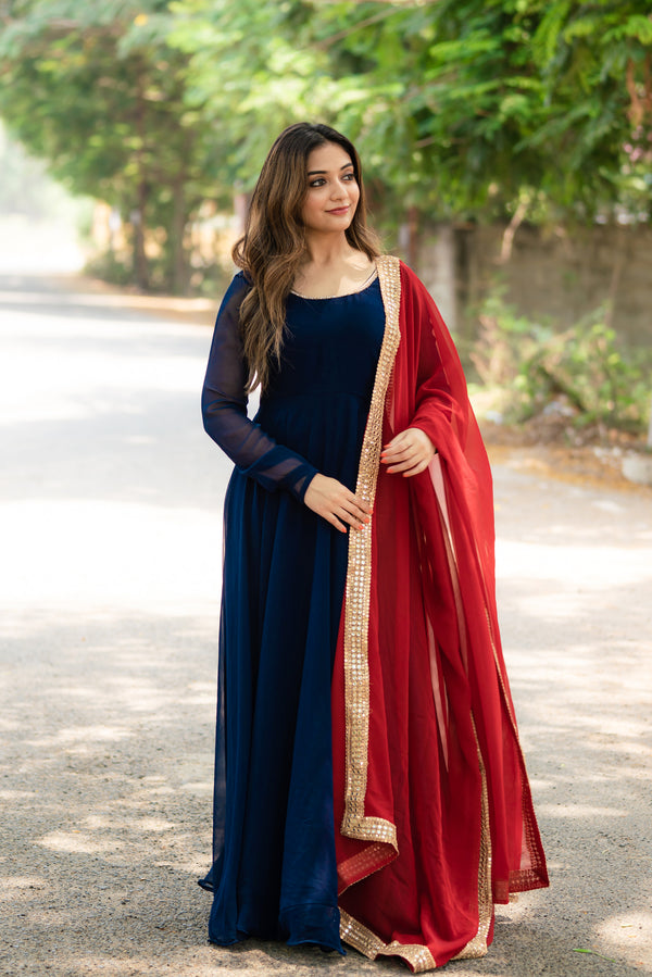 Isha Navy Blue with Maroon