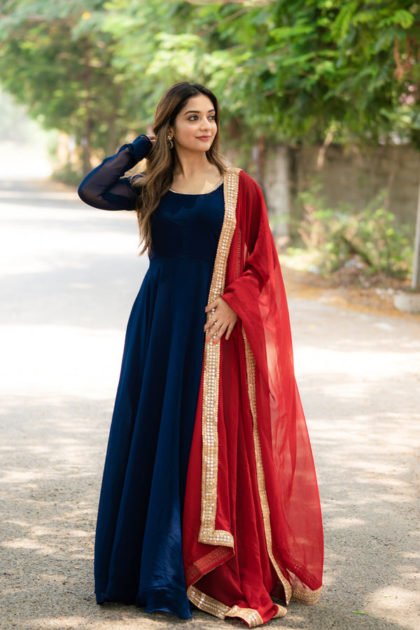 Isha Navy Blue with Maroon
