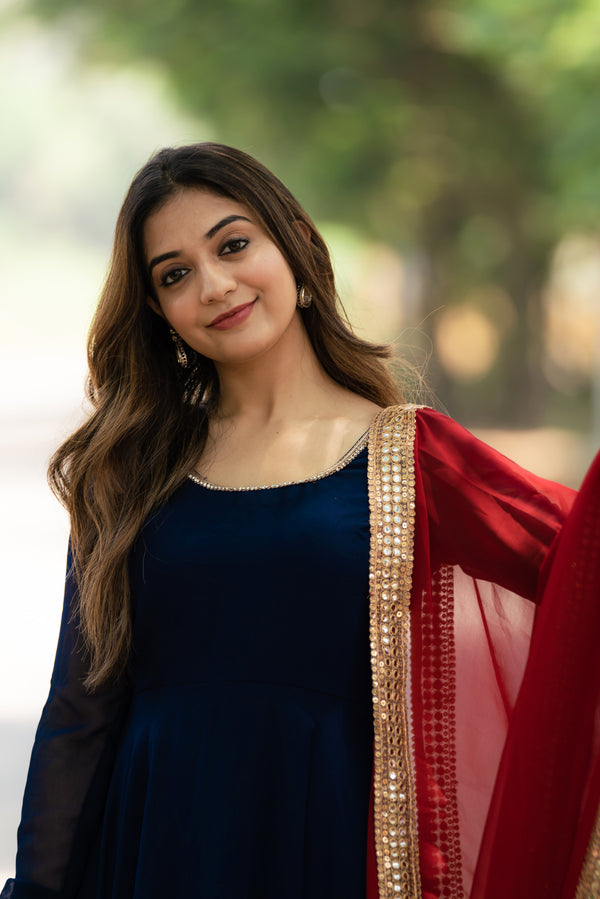 Isha Navy Blue with Maroon