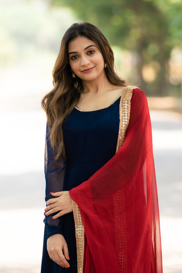 Isha Navy Blue with Maroon