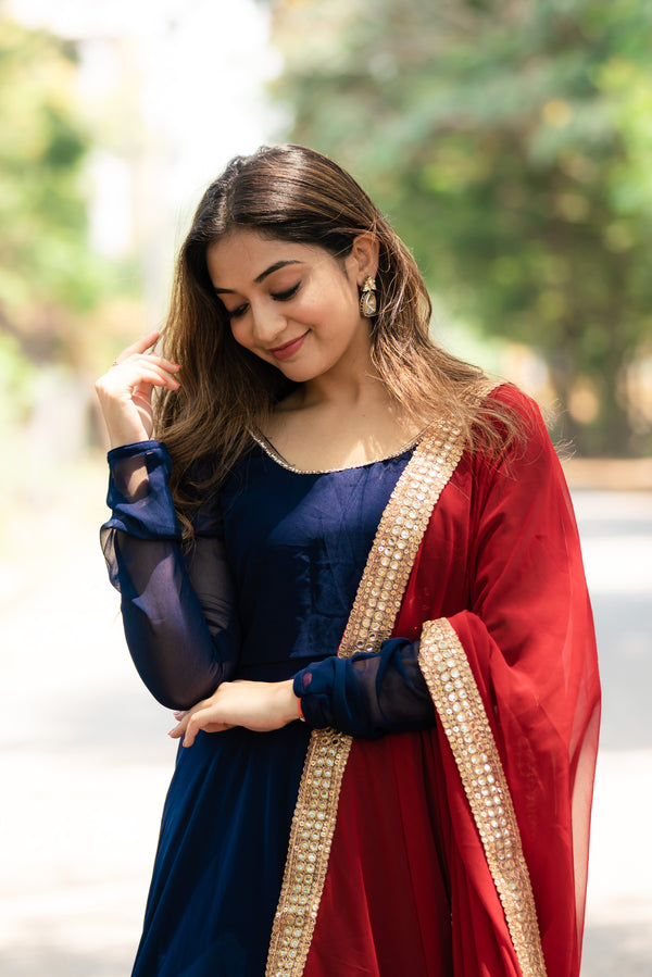 Isha Navy Blue with Maroon