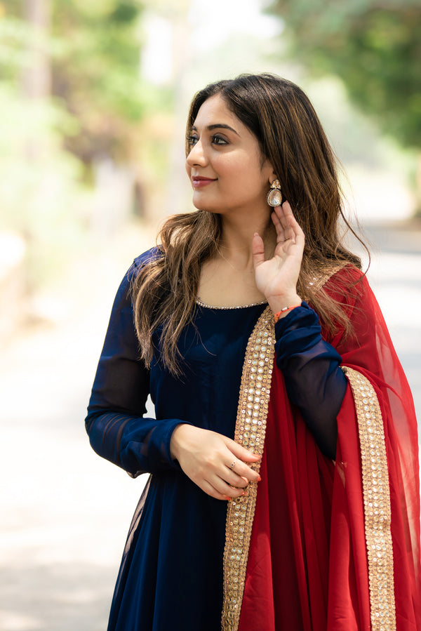 Isha Navy Blue with Maroon