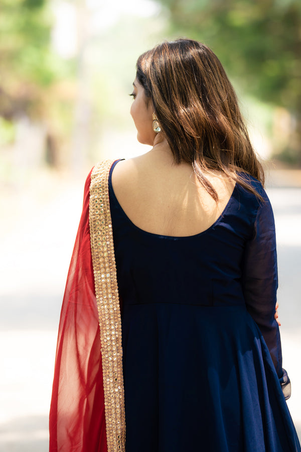 Isha Navy Blue with Maroon
