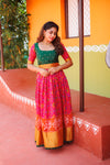 Bhumika Magenta Pochampalli Dress with green yoke