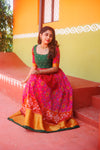 Bhumika Magenta Pochampalli Dress with green yoke