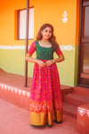 Bhumika Magenta Pochampalli Dress with green yoke