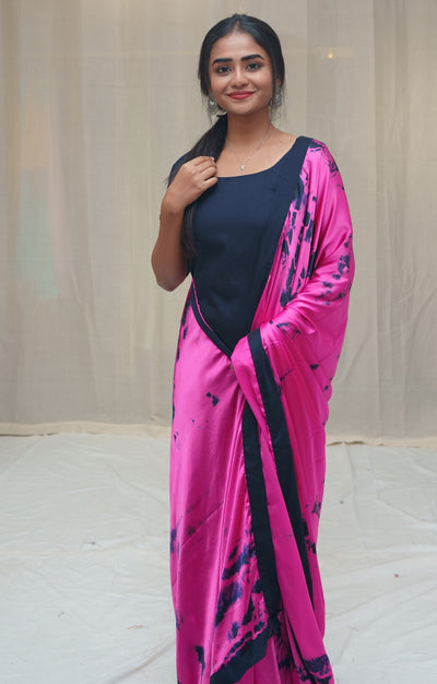 Ivanka Navy Blue with Pink Shibori Dupatta