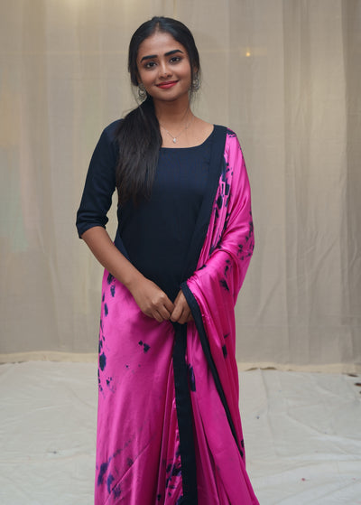 Ivanka Navy Blue with Pink Shibori Dupatta