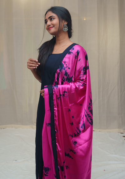 Ivanka Navy Blue with Pink Shibori Dupatta