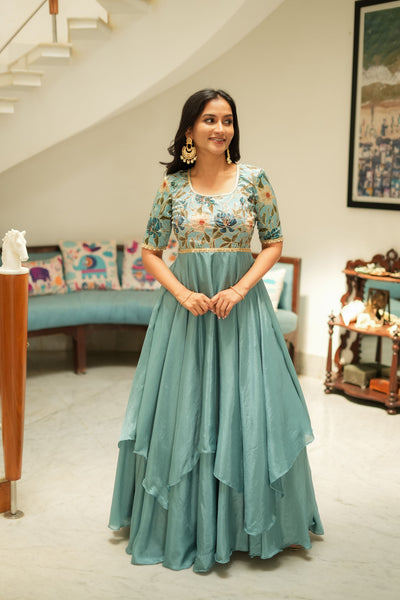Chandrika Celeste Blue Layered Anarkali