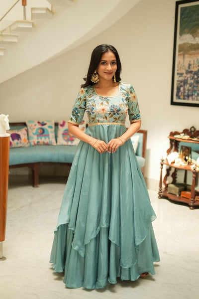Chandrika Celeste Blue Layered Anarkali