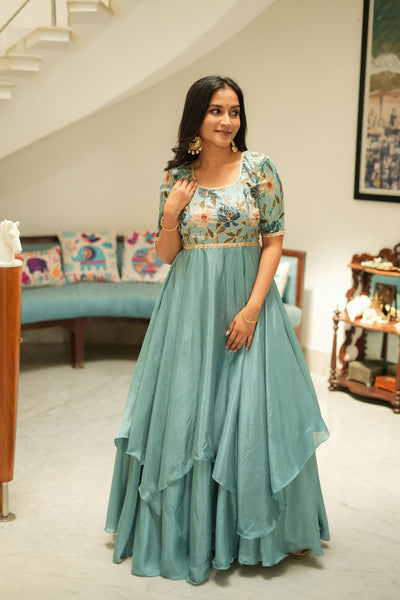 Chandrika Celeste Blue Layered Anarkali