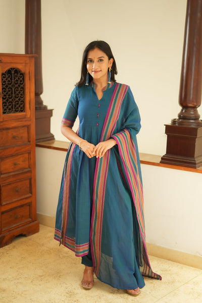 Yashika Teal Handloom Cotton Kurta Set