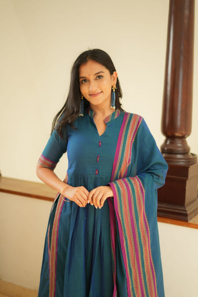 Yashika Teal Handloom Cotton Kurta Set