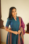 Yashika Teal with Magenta Handloom Cotton Kurta Set