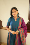 Yashika Teal with Magenta Handloom Cotton Kurta Set
