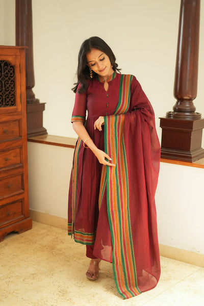 Yashika Maroon Handloom Cotton Kurta Set